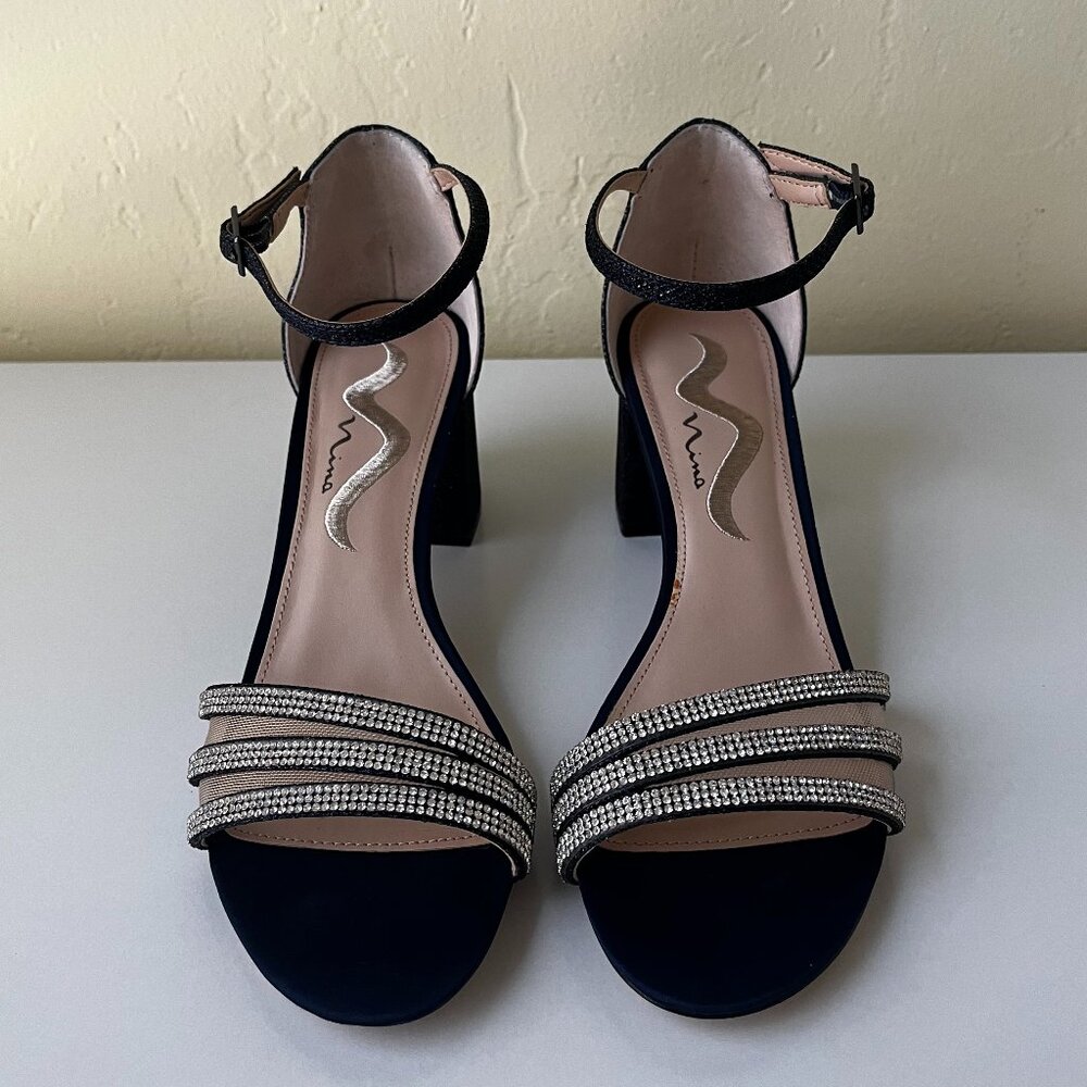 NINA Navy Blue Dress Block Heel Sandals, 7M - NEW in box